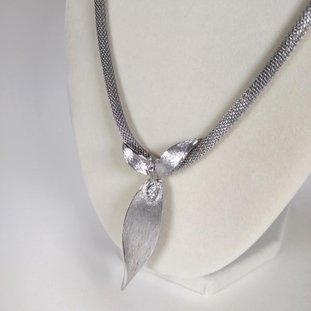 Vintage Judy Lee Silver Tone Leaf 20" Mesh Chain Necklace